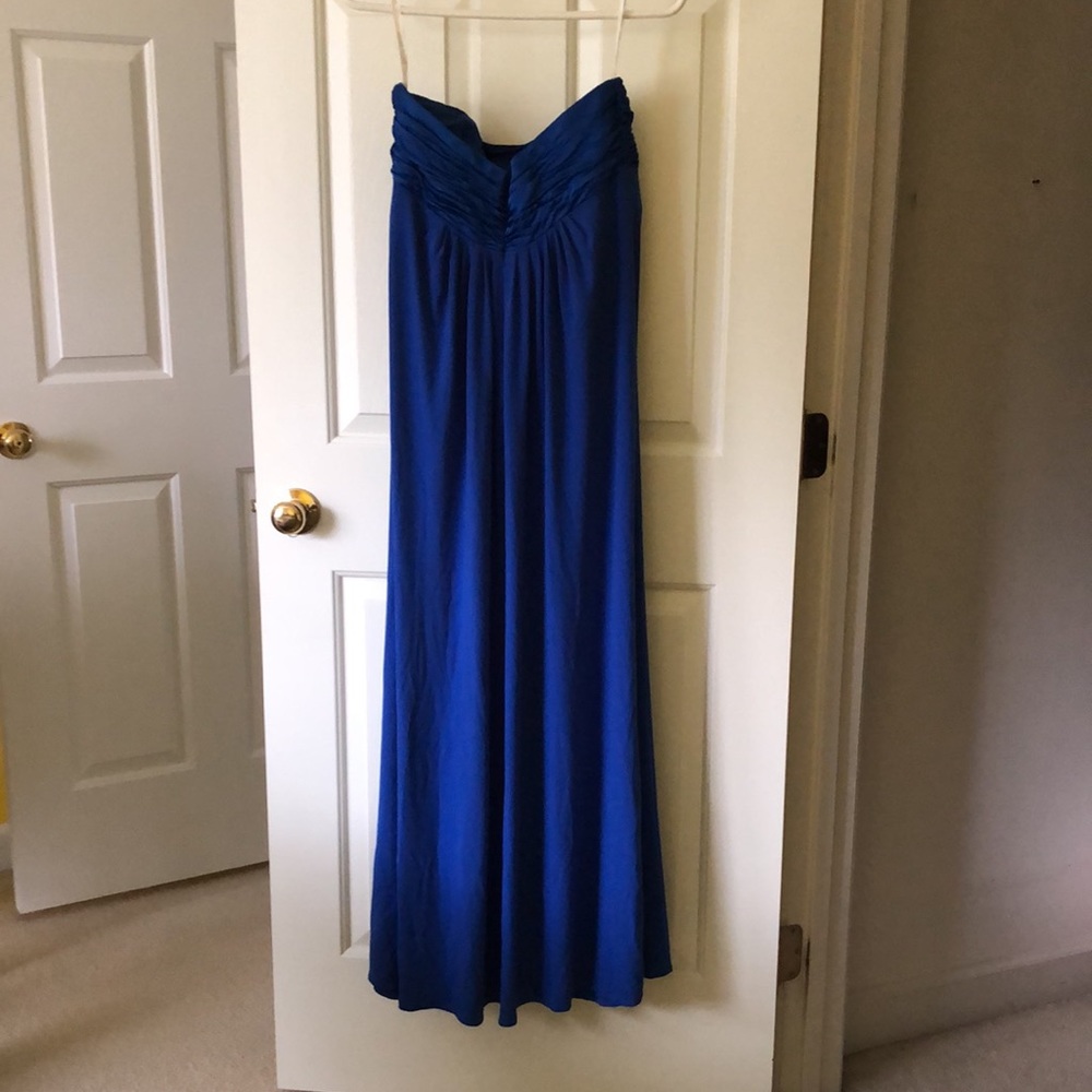 Royal Blue Long Sleeve Strapless Split Prom Dress
